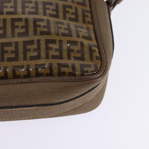 FENDI Zucchino Canvas Shoulder Bag Coated Canvas Beige Auth ti3464